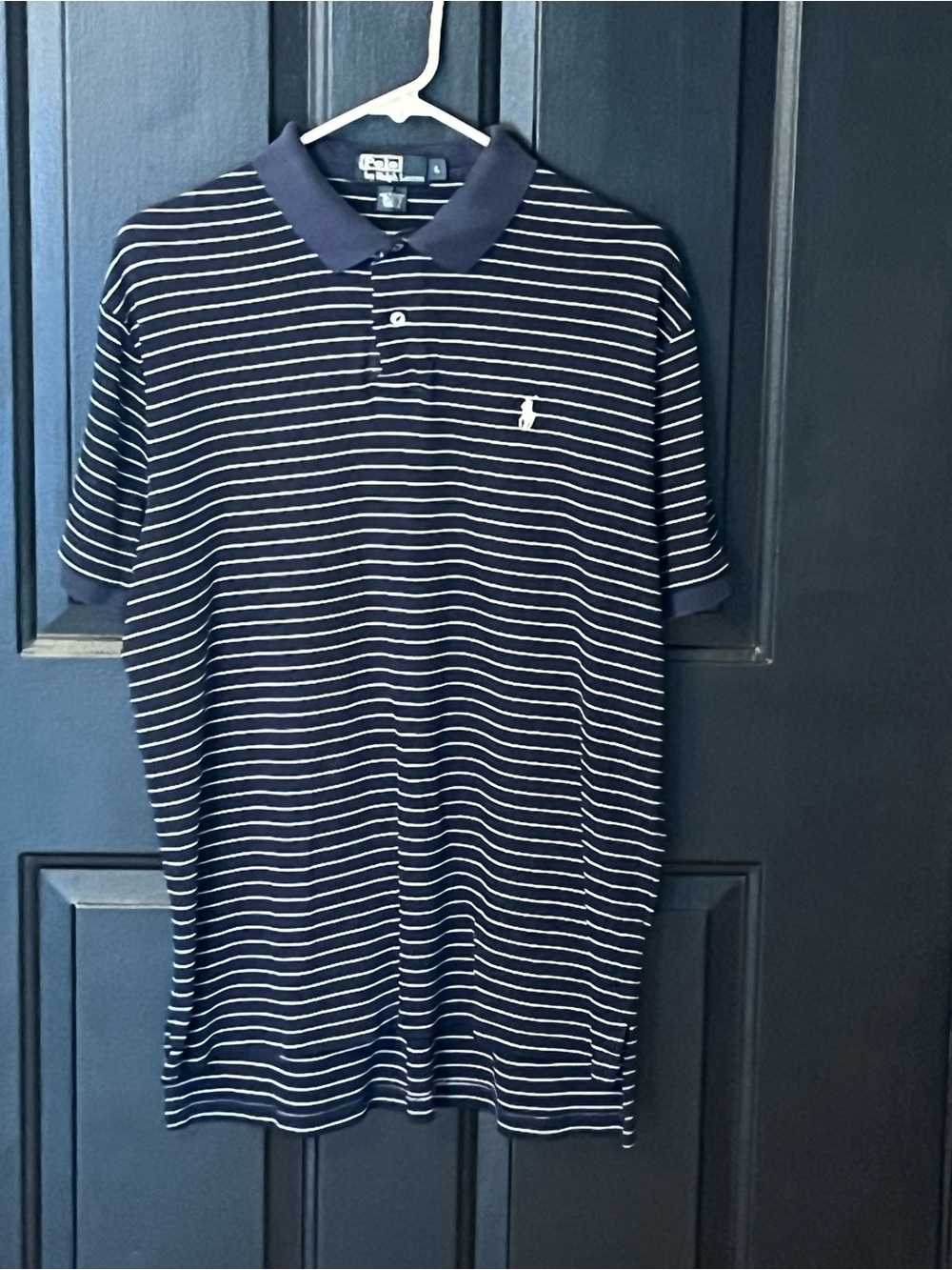 Ralph Lauren Navy and White Striped Polo Shirt